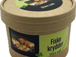 Fiskekrydder uten salt pakket på pappboks