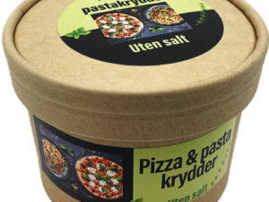 Pizza og pastakrydder uten salt på pappboks