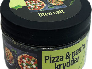 Pizza og pastakrydder uten salt på plastboks